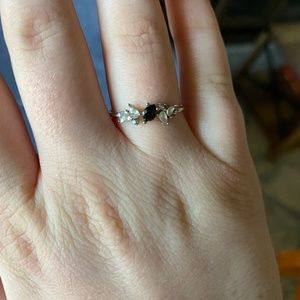 Black and diamond dainty ring